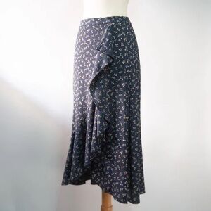 Madewell Ruffle-Wrap Midi Skirt in Spring Fling Size 4 in Dark Baltic